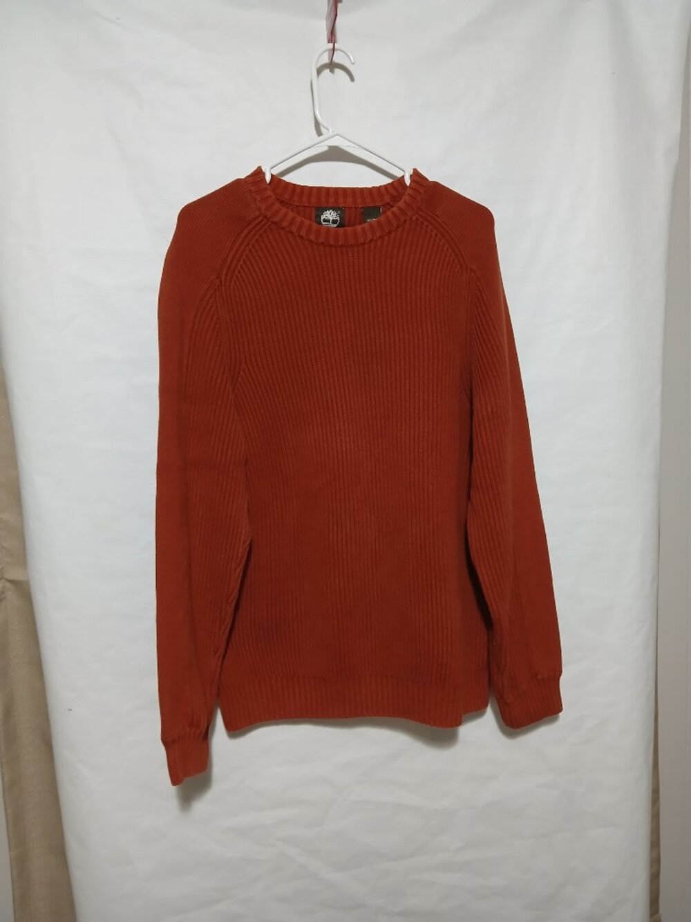 Timberland Rib Knit Crewneck Sweater 100% Cotton Orange Men's Large Preppy Ribed